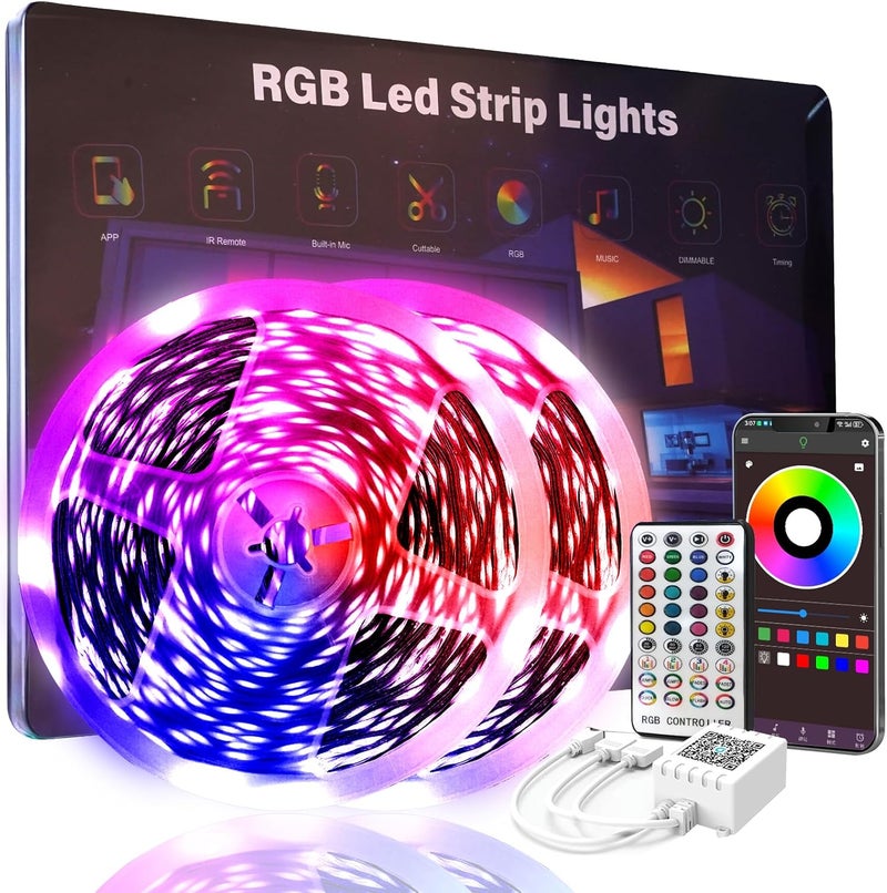 FBY 50 FT Led Lights for Bedroom,Lntelligent Application Remote Control Color Change LED Strip Lights, Music Synchronization Bluetooth RGB Lights, Used for Room, Home, Party Decoration - Image 1